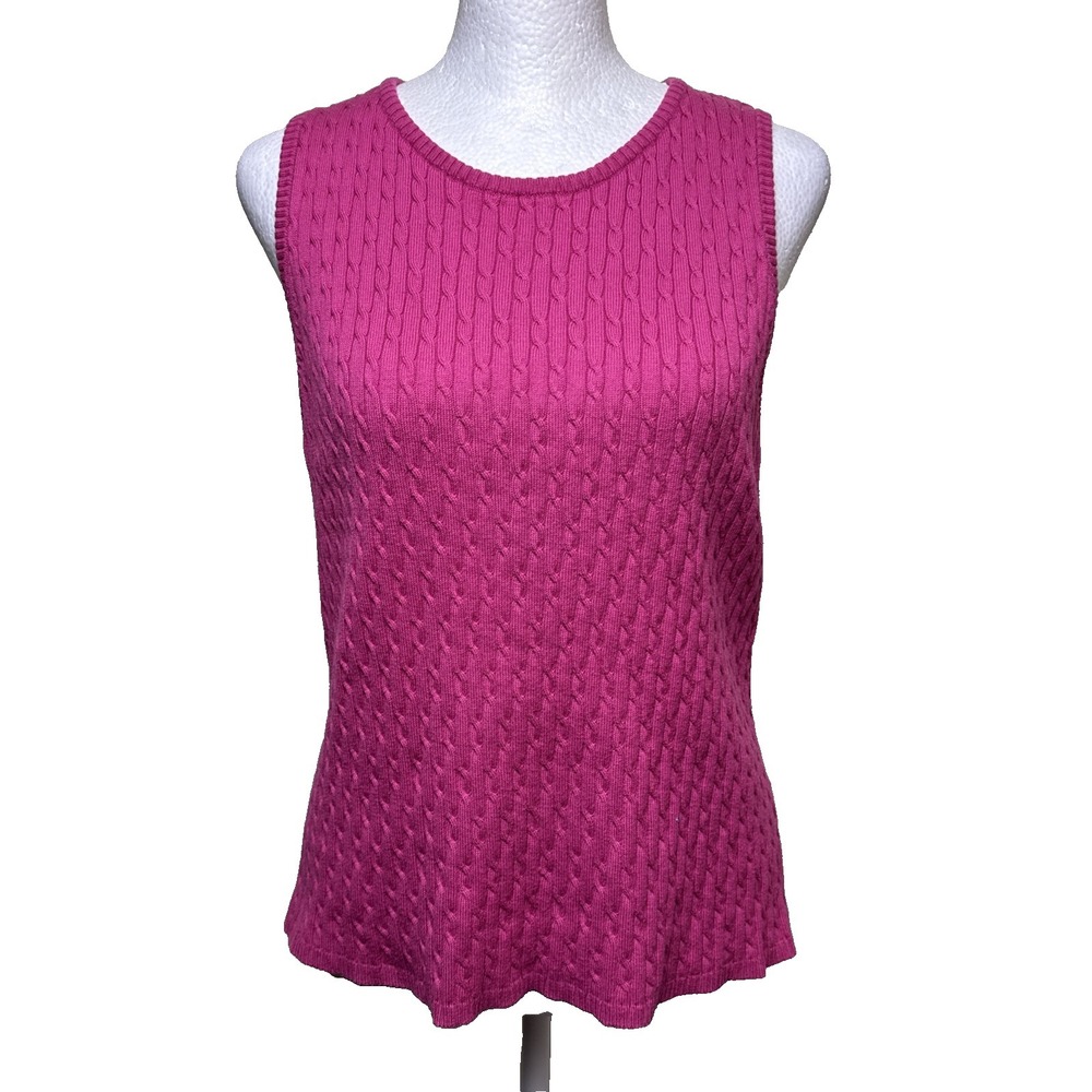 Vintage 90s Kate Hill Pink Cable Knit Sweater Vest Cottagecore Coquette Petite L
